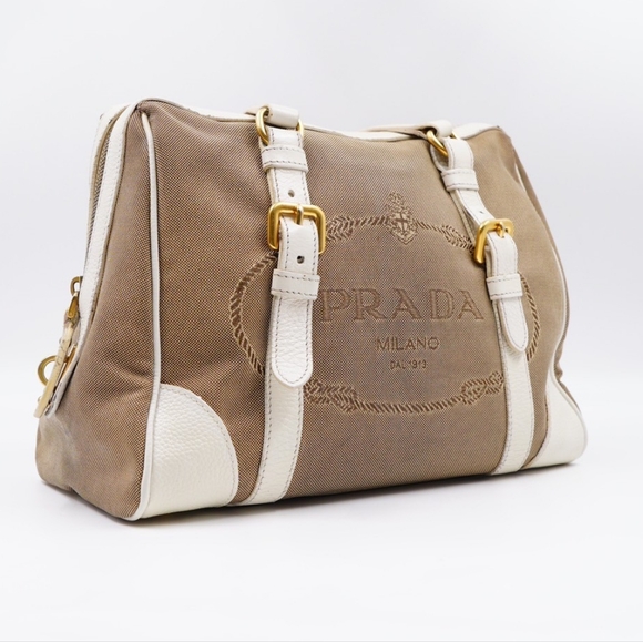 AZ05❤️ PRADA Jacquard Logo Tote Corda Talco - Picture 5 of 15